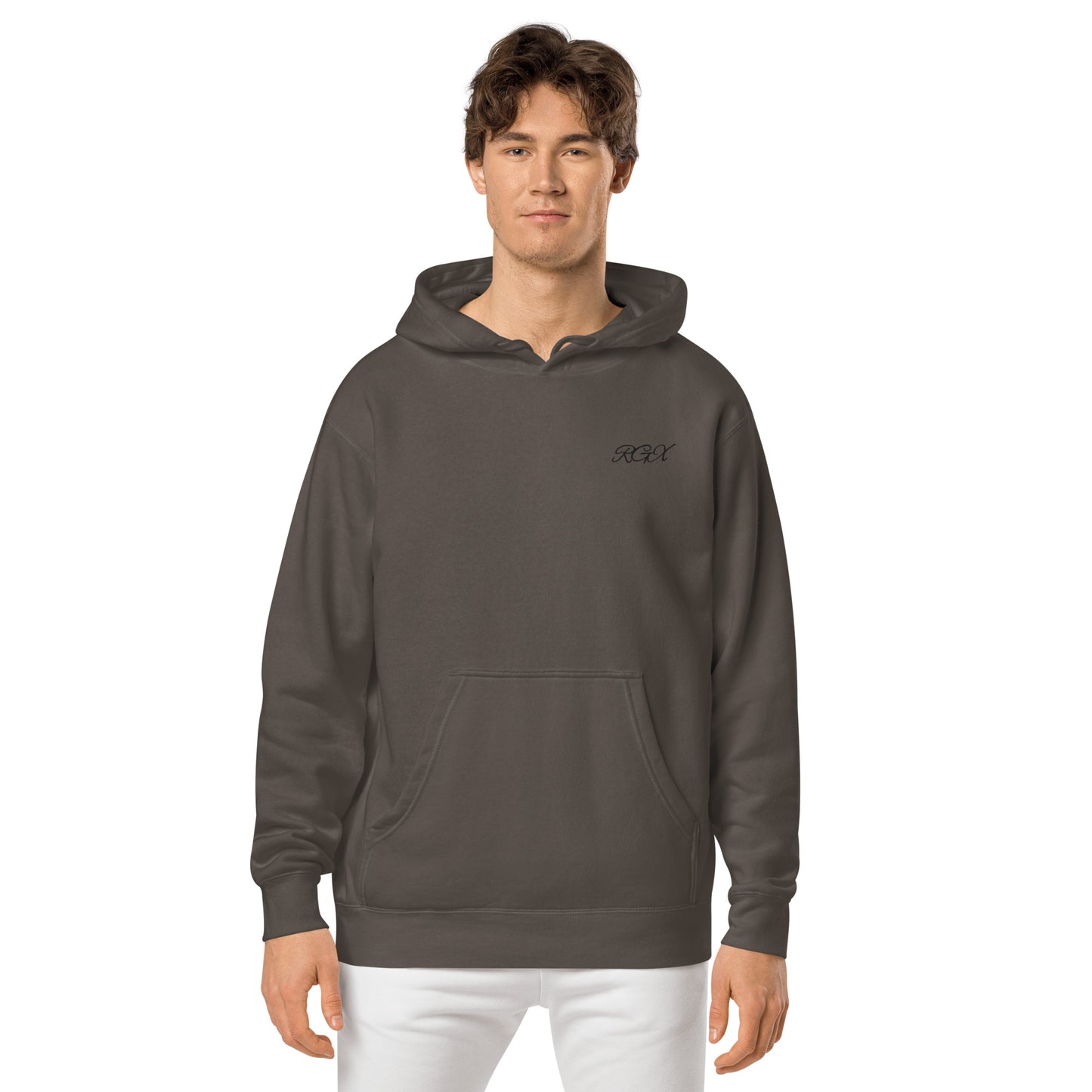 Black logo pigment-dyed hoodie