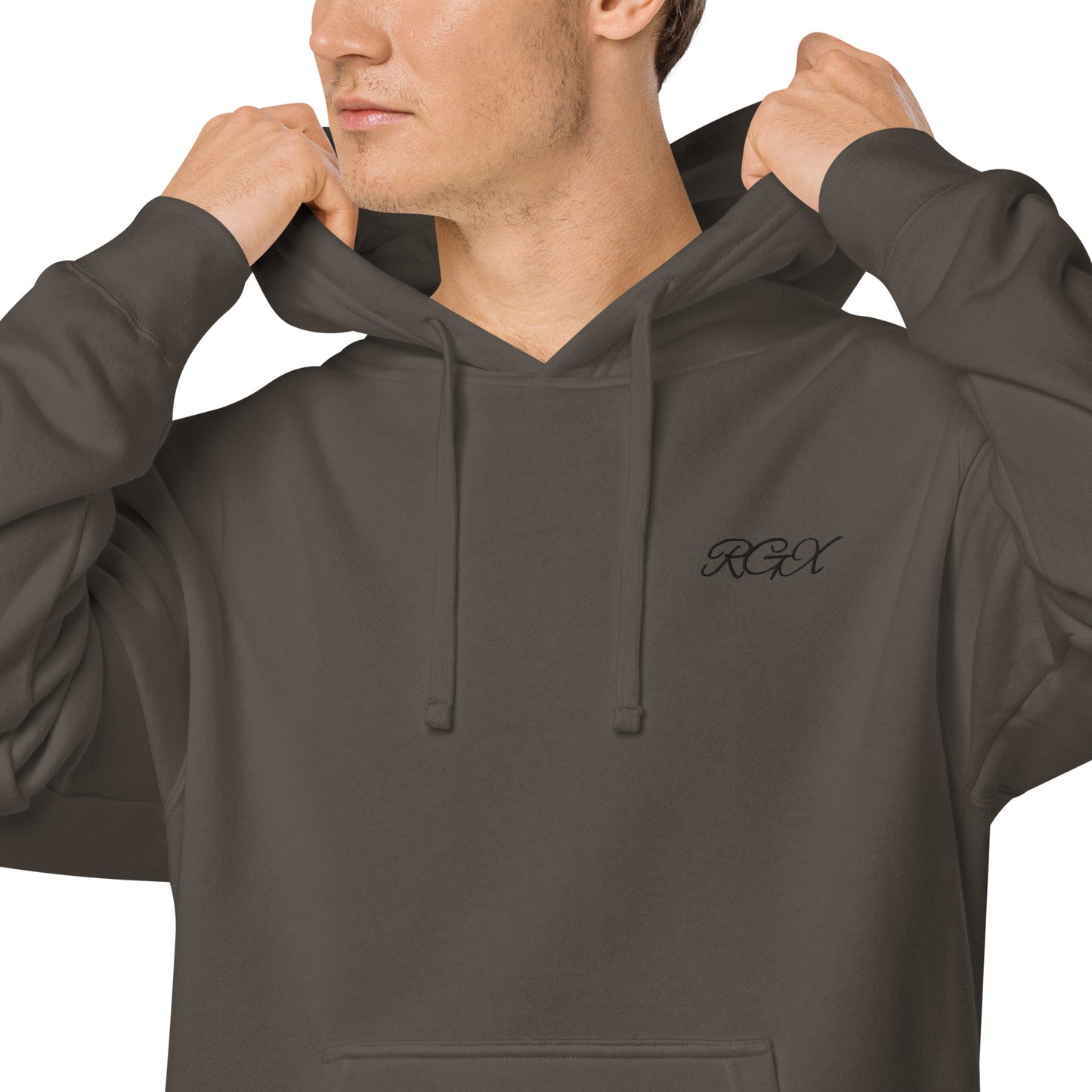 Black logo pigment-dyed hoodie